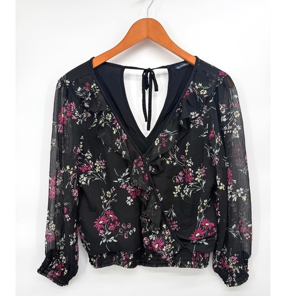 Abercrombie & Fitch Floral Ruffle Blouse Sheer Smocked Romantic Boho Small